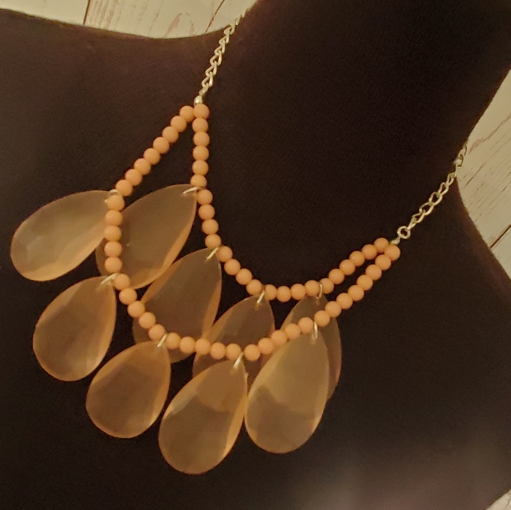 Double strand peach teardrop briolette necklace